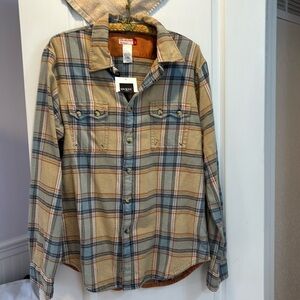 Guess Plaid Button Down Shirt - Tan and Blue
